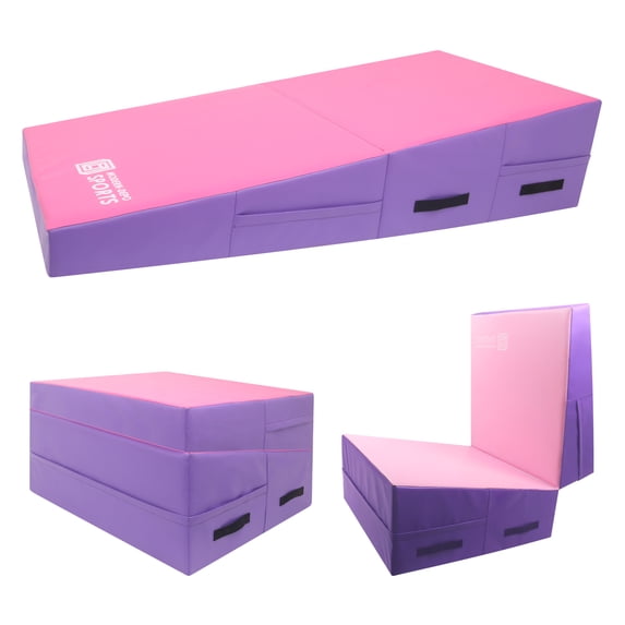 Gymnastics Wedge Mats 71" X 30" X 14" Folding for Home Use | Incline Mat Cheese Wedge With Zip Fastener, Waterproof Vinyl Cover, EPE Foam for Exercise, Tumbling, Yoga, Pilates, Pink Purple
