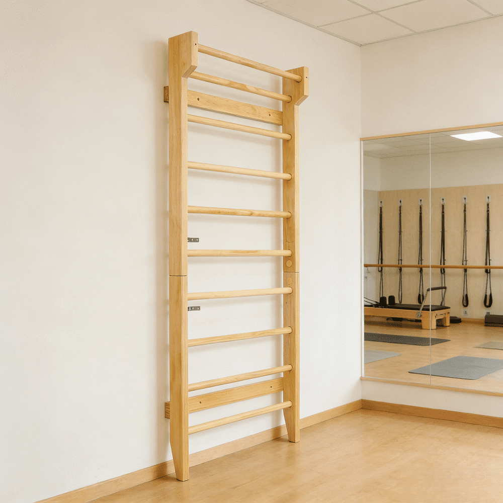 Gymnastics Wood Stall Bar Swedish Ladder Wall Mounted Pull Up Bar 76.7In Height 31.5In Width Home Gym Fitness Equipment Physical Therapy Stretching Exercise Training Indoor Workout Natural Wood