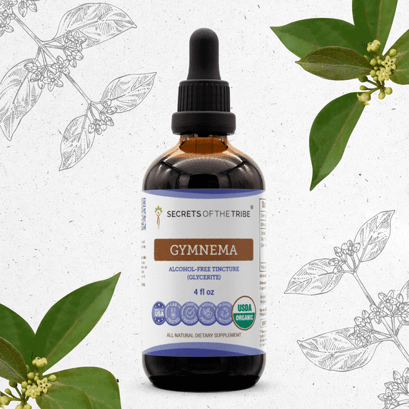 Secrets Of The Tribe Gymnema Organic Dietary Supplement, Natural Herbal Tincture for Sugar Metabolism Support, Certified Organic Gymnema (Gymnema sylvestre) Dried Leaf, Alcohol-Free Extract, 4 oz