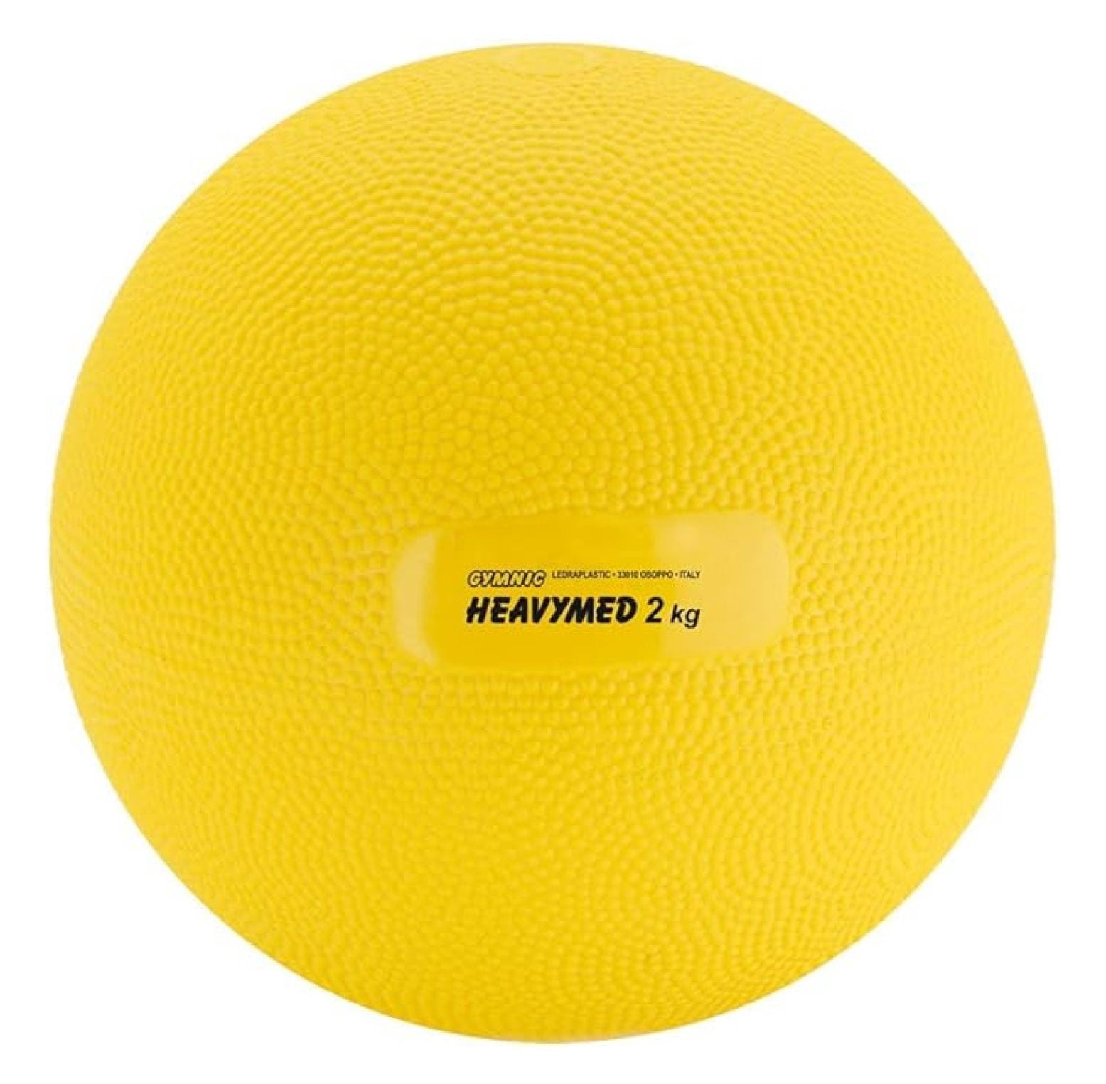 Gymnic Heavymed Medicine Ball 2kg/4.4lb, 15cm Yellow – Fitness & Therapy Ball for Strength, Balance, Core Workouts, Rehab Exercises