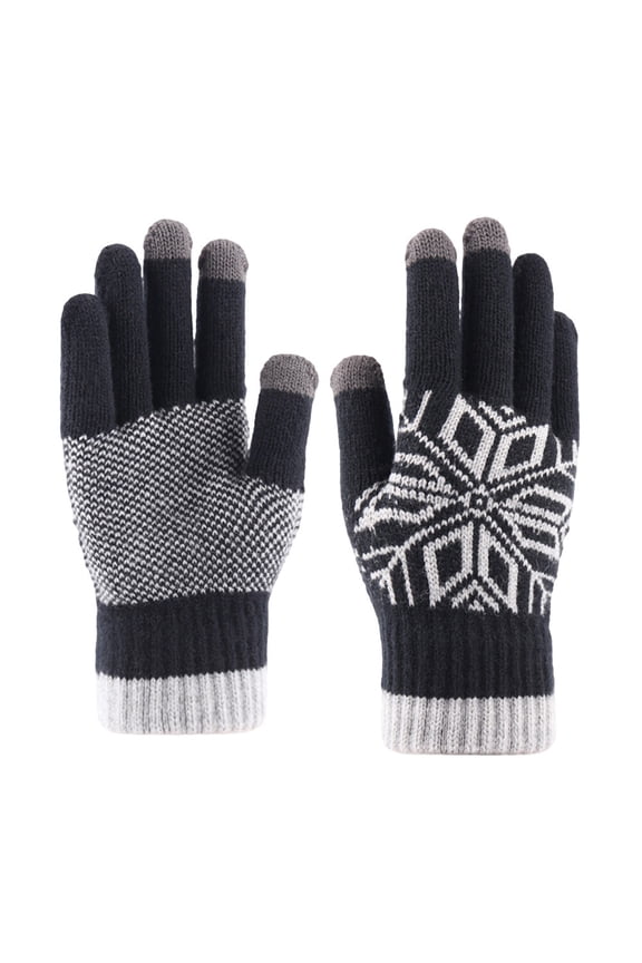 1 Pair Thicken Screen Touch Gloves Knitted Warm Gloves Windproof Winter Gloves for Outdoor Men (Black)