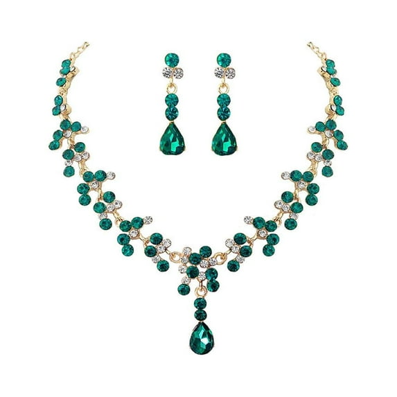 Gymnture 1 Set Fashionable Necklace and Earring Set Bride Rhinestone Jewelry Wedding Dress Accessories for Women Female (Green)