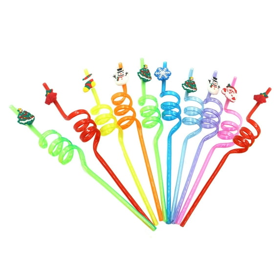 Gymnture 10 Christmas Loop Straws Plastic Party Drinking Supplies