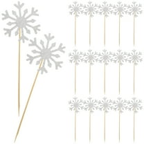 FRCOLOR Snowflake Cupcake Toppers Birthday Supplies Silver Paper and Bamboo Picks for Cakes Desserts