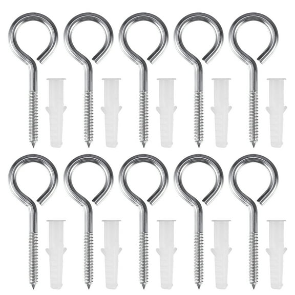 Gymnture 10pcs 304 Stainless Steel Self Tapping Screw Eye Bolt Ring Hook with Expansion Pipe(Closed Loop)