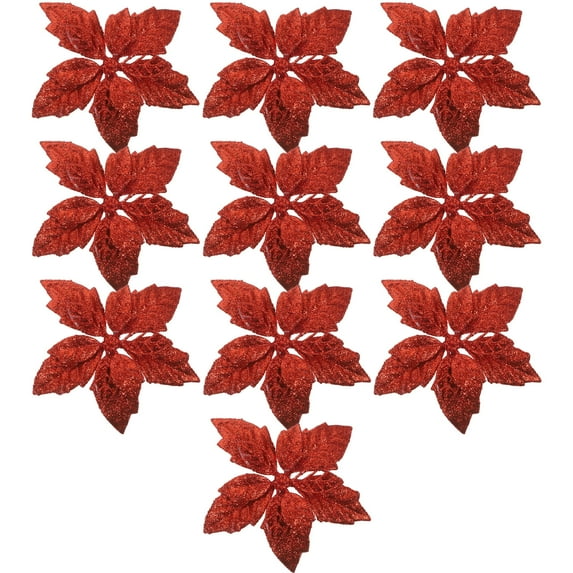 Gymnture 10pcs Glitter Poinsettia Flowers for Xmas Decoration