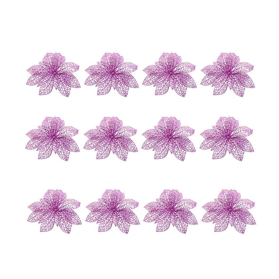 Gymnture 12 Glitter Poinsettia Christmas Ornaments - Purple