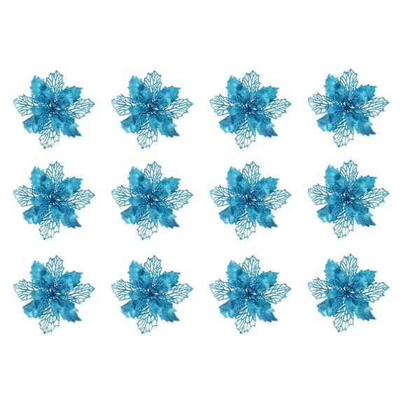 Gymnture 12Pcs Christmas Poinsettia Flower Ornaments for Wreaths - Lake Blue