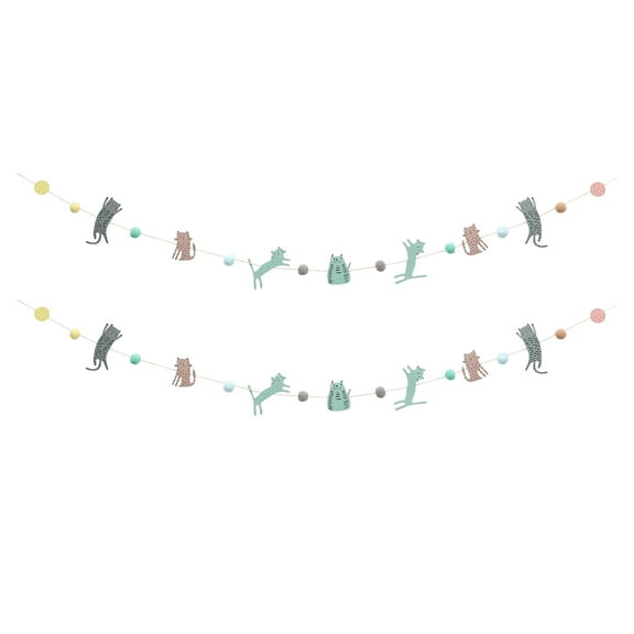 Gymnture 2 Cat Face Banner Plush Pompom Ball Garland for Party Decoration