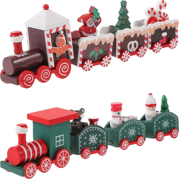 Gymnture 2 Christmas Wooden Train Decorations - Santa & Snowman
