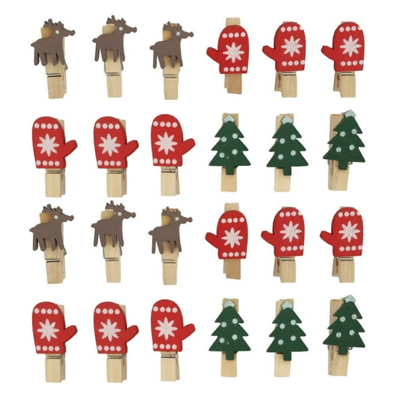 Gymnture 24pcs Christmas Wood Clips for Hanging Pictures and Crafts