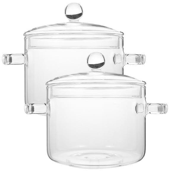 Gymnture 2Pcs Glass Cookware Sets- Handmade, Stovetop with Lid, 1350ml