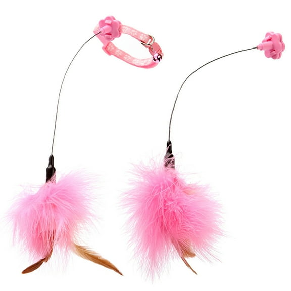 Gymnture 2pcs Retractable Cat Wand Toys with Collar - Pink Interactive Cat Teaser