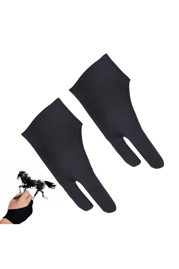 2pcs Two Finger Drawing Glove Artist Gloves for Sketching Painting Light Box, Graphic Tablet, Pen Display and Pro Pencil Size S(Black)