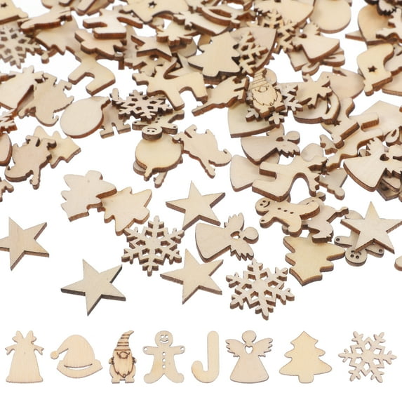 Gymnture 300pcs Unfinished Small Wooden Cutouts Christmas Hanging Wood Decorations Christmas Tree Hanging Crafts