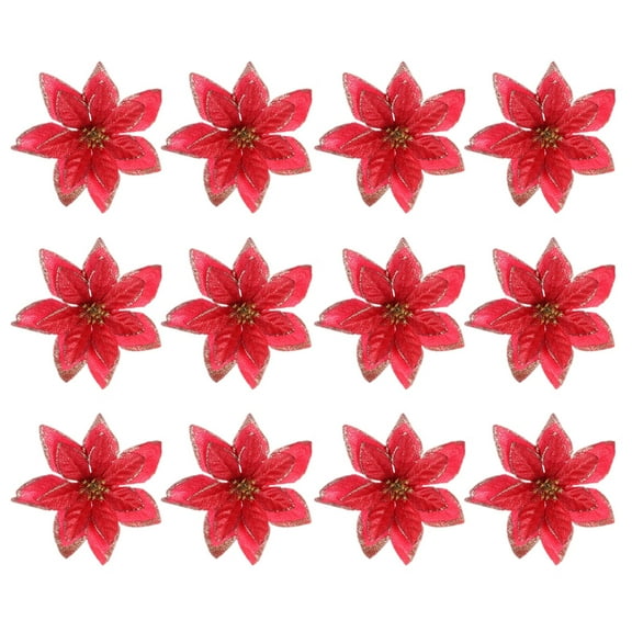 Gymnture 32pcs Red Glitter Poinsettia Flowers for Christmas Tree Decoration