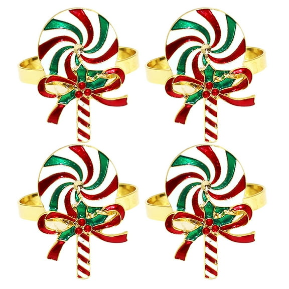 Gymnture 4Pcs Christmas Napkin Ring Holders Lollipop Shaped Napkin Rings Dinner Table Napkin Buckles