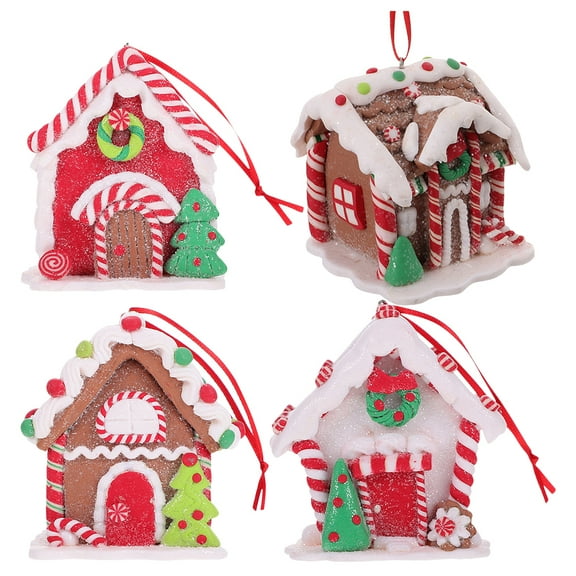 Gymnture 4pcs Gingerbread House Ornaments Xmas Tree Hanging Decorations Holiday Hanging Props