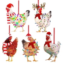 Gymnture 5 Christmas Chicken Wood Hanging Decorations for Xmas Party