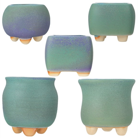 Gymnture 5pc Ceramic Succulent Planter Pots with Drainage Hole - Blue Vintage Desk Decor