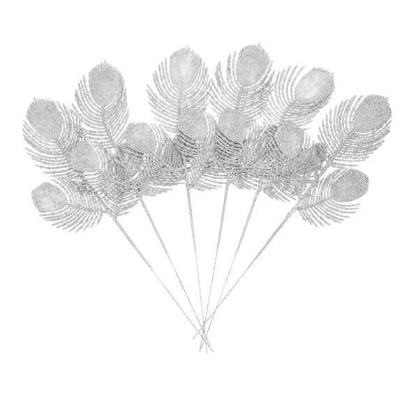 Gymnture 6 Glitter Christmas Leaves Stems for Tree/Wreath Decor - Silver