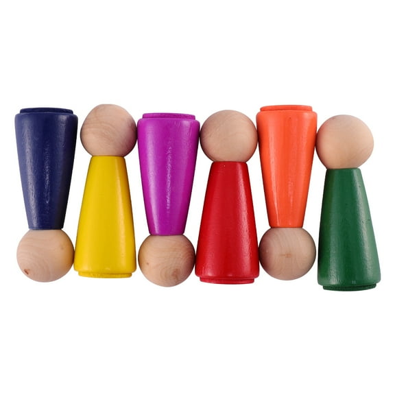 Gymnture 6Pcs Rainbow Wooden Peg Dolls for Toddlers Educational Toys