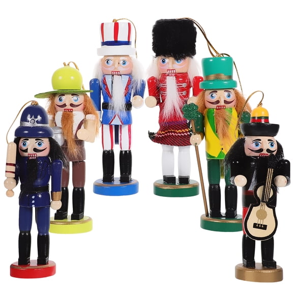 Gymnture 6-Piece 5-Inch Wooden Nutcracker Hanging Ornaments for Christmas Holiday Decor