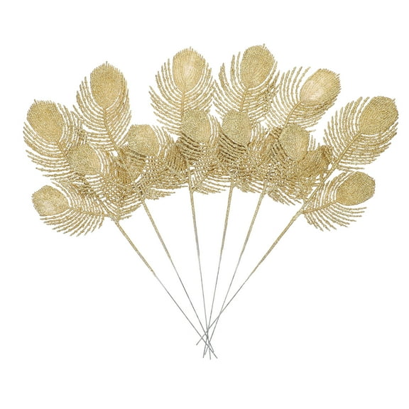 Gymnture 6pcs Glitter Christmas Tree Leaves Stems - Golden Nativity Decor