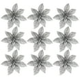 thumbnail image 1 of Gymnture 9 Glitter Poinsettia Xmas Tree Ornaments - Silver, 1 of 10