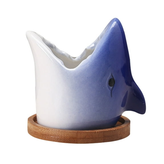 Gymnture Blue Cartoon Ceramic Planter Bonsai Pot for Home/Office Decor