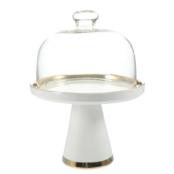 Gymnture Ceramic Cake Stand with Glass Dome & Footed Plate