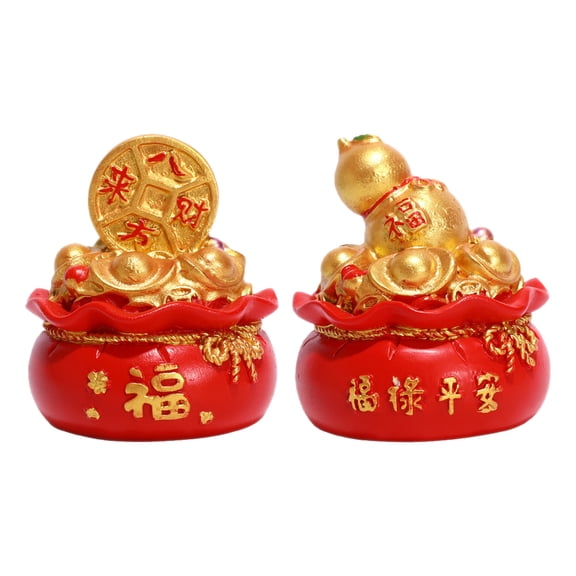 Gymnture Chinese Ingot Resin Yuan Bao Statue Fortune Bag 2Pcs