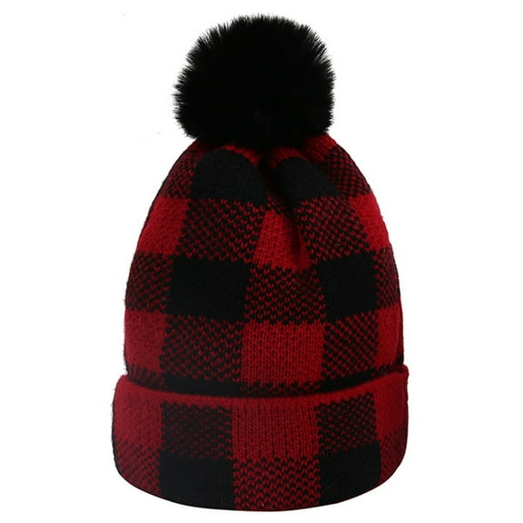 Gymnture Christmas Red Plaid Knitted Hat for Parent-Child