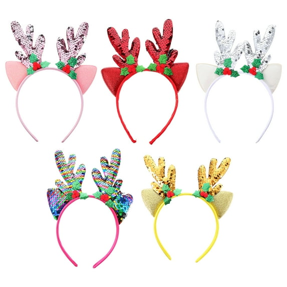 Gymnture Christmas Reindeer Sequin Headband - 5pcs (Mixed Color)