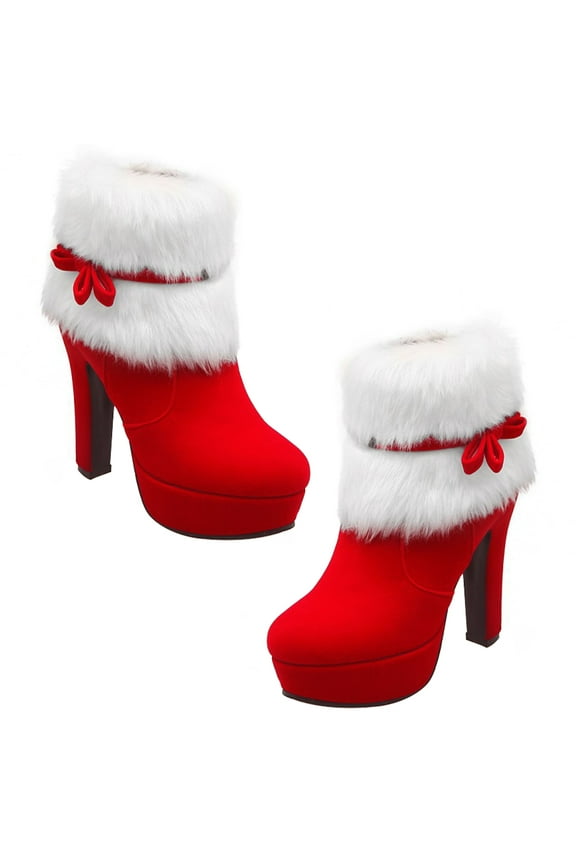Gymnture Christmas Winter Red High Heel Platform Plush Ankle Booties