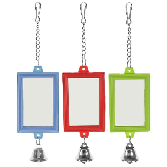 Gymnture Colorful Bird Mirrors with Bells for Parrot Cage Accessories
