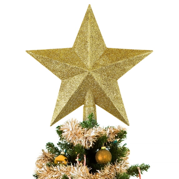 Gymnture Gold Glitter Star Tree Topper for Christmas Decoration
