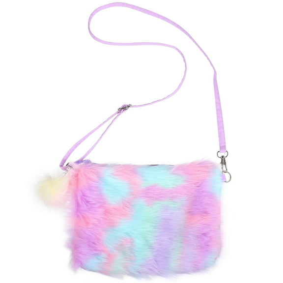 Gymnture Kids Wallet Kids Purse Fluffy Fuzzy Rainbow Crossbody Plush Handbags for Girls