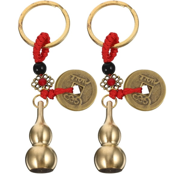 Gymnture New Year's Day 2pcs Wu Lou Fortune Coin Keychain Gourd Feng Shui Pendant Lucky Calabash Charm