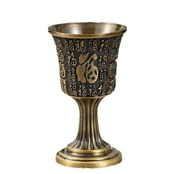 Gymnture New Year's Day Goblet Small Brass Chalices Cup Fu Pattern Holy Grail Cup Altar Chalices Witch Ceremonial Cup For Ritual Divination Wiccan Spiritual Tools