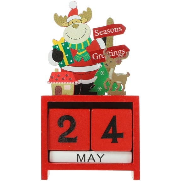 Gymnture New Year's Day Wooden Christmas Countdown Calendar Ornaments Xmas Advent DIY Blocks Red