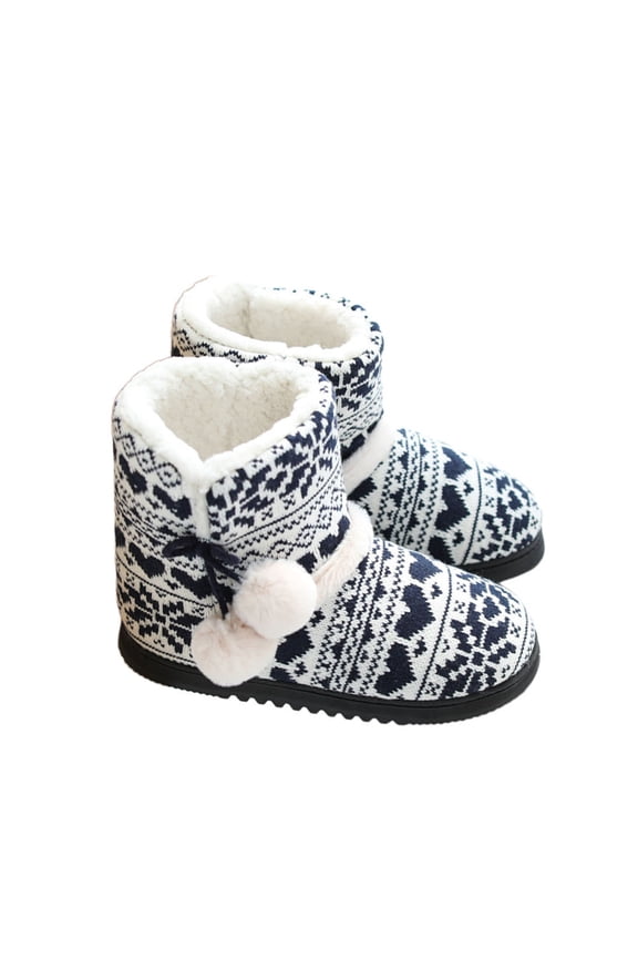 Plush Snow Pom Pom Slipper Booties