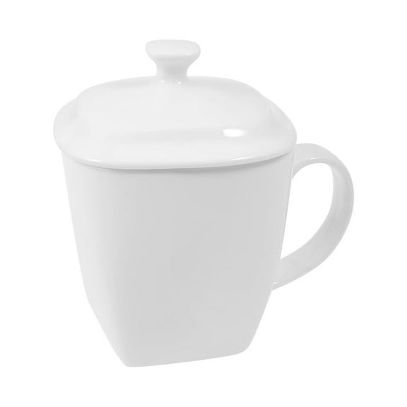 Gymnture White China Mug with Lid for Tea Lemonade