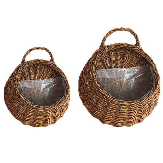 Gymnture Wicker Hanging Flower Planter: 2pcs Round Railing Planter (26x20cm)