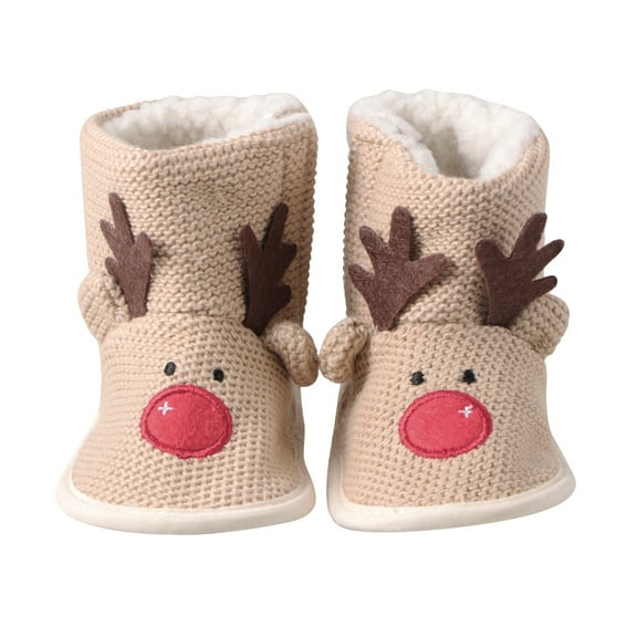 LABSERRON Beige Cotton Embroidered Winter Boots for Infants, Non- Soft Shoes for Cold Weather