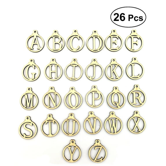 Gymnture Wooden A-Z Name Surname 26 Letter Round Tag Gift Box Label Tag Cards Wedding Christmas Favor Label Festival DIY Decor