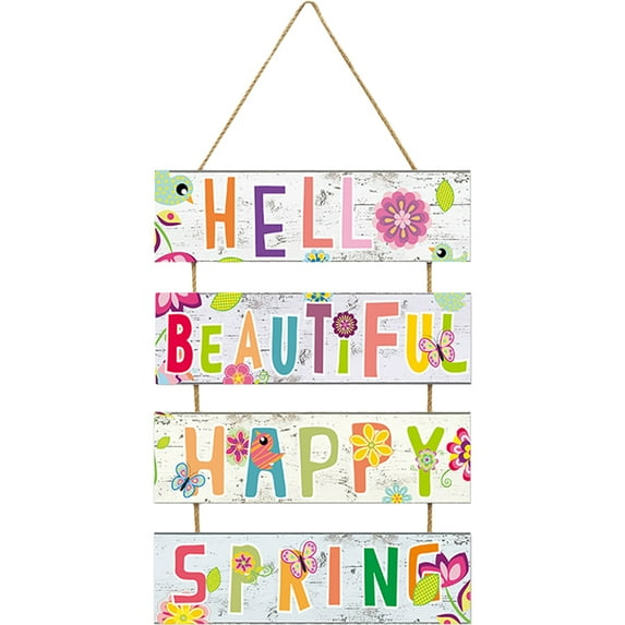 Gymnture Wooden Spring Sign Wall Decor Spring Hanging Plaque Garden Yard Spring Hanging Wall Sign