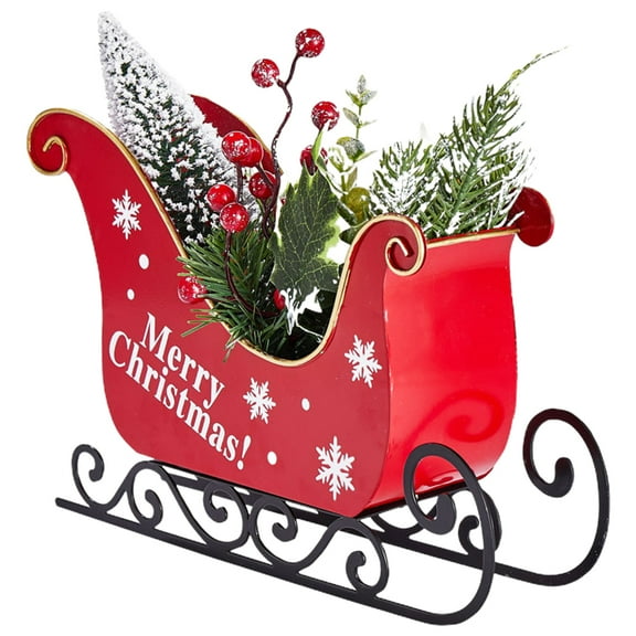 Gymnture Xmas Sleigh with Tree & Red Berry Plants for Table Centerpieces