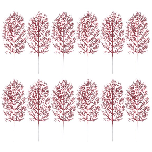 Gymnture christmas 12Pcs Red Glitter Leaves for Christmas Wreaths & Crafts