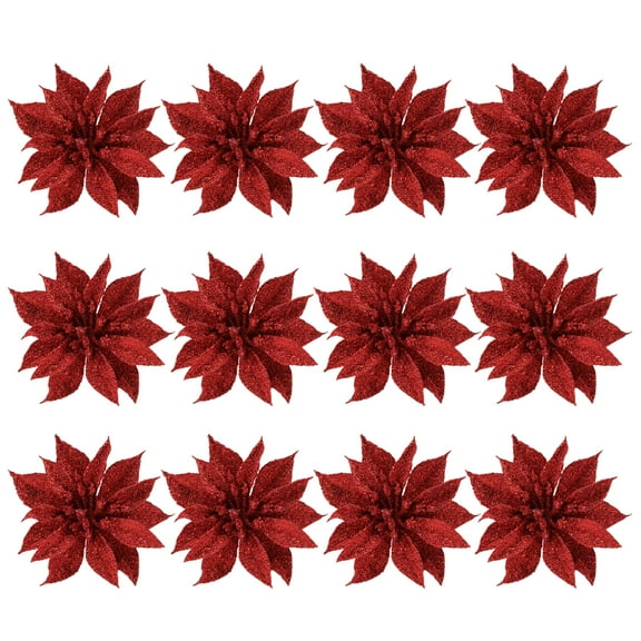 Gymnture christmas 12Pcs Xmas Cloth Flower Simulated Powder Tree Decor Chic Ornaments Red